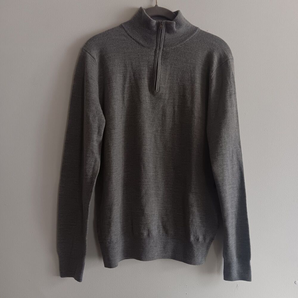 Christian LaCroix Men 1/4 Zip Extra Fine Merino Wool Grey Pullover Sweater Small